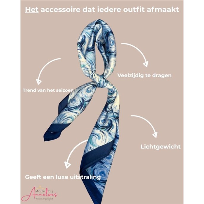 Dames sjaal korte hals sjaaltjes  bloemenprint blauw donker 